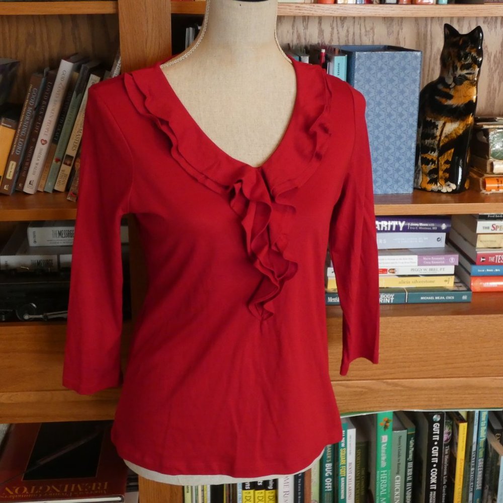 NWT Talbots Romantic Ruffled Knit Shirt - Small